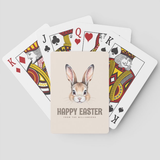 Custom Modern Watercolor Cute Easter Bunny Neutral Playing Cards (Back)