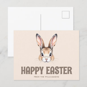Custom Modern Watercolor Cute Easter Bunny Neutral Postcard
