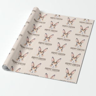 Custom Modern Watercolor Cute Easter Bunny Neutral Wrapping Paper