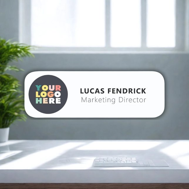 Custom Modern White and Black Name Badge Template (Front & Style)