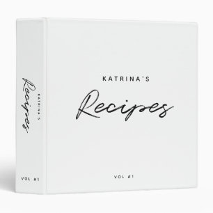 Custom Modern White Black Minimalist Script Recipe Binder