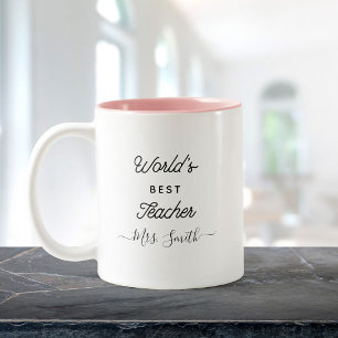 Custom Modern World's Best Teacher Trendy Script Two-Tone Coffee Mug