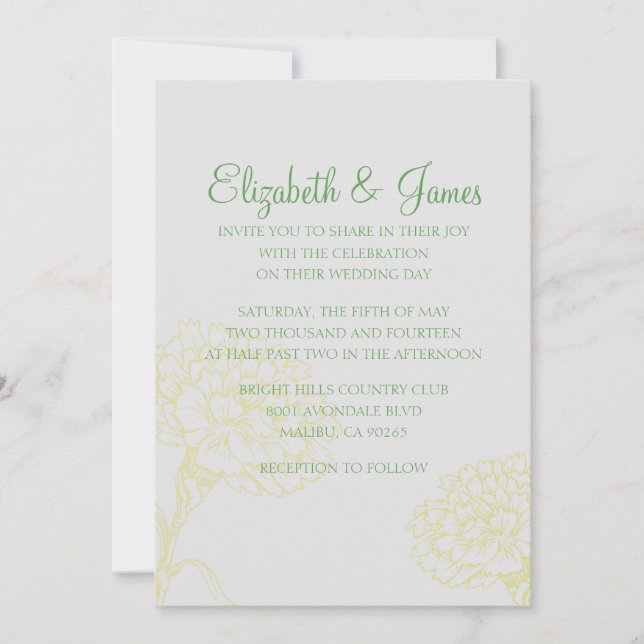 Custom Modern Yellow and Green Wedding Invitations (Front)