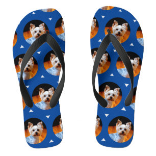 Custom Modern Your Pet Photo Pattern Blue Cute Flip Flops