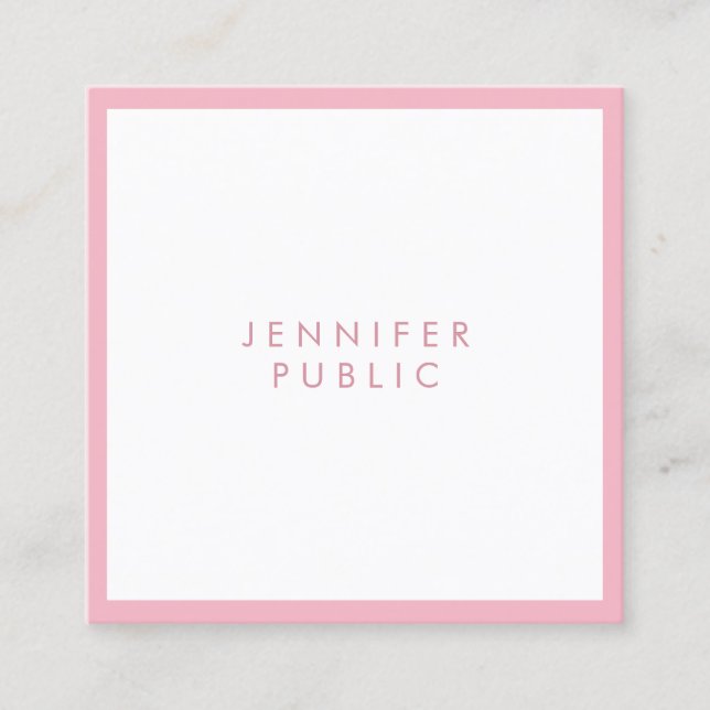 Custom Modish Pale Pink Elegant Modern Template Square Business Card (Front)