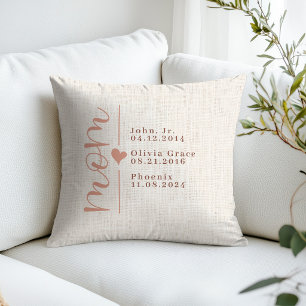 Custom Mom Birth Date Family Names Loved Ones Throw Pillow