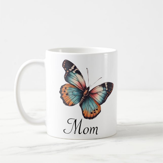 Custom Mom Colourful Butterfly Personalized  Coffee Mug (Left)