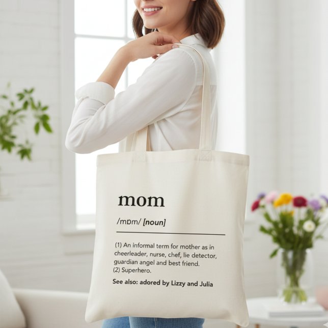 Custom Mom Definition For Mother's Day Tote Bag (Funny Mom Definition Typography Design for Mother’s Tote Bag)