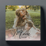 Custom Mom Est. Modern Script Soft Overlay Photo Plaque<br><div class="desc">Celebrate your First Mothers Day with this soft modern Script "Custom Mom Est. Modern Script Soft Overlay Photo Plaque". This Custom Mom Established Year Plaque can be hung and it also has an attached easel, for tabletop display. It's the perfect New Mom Gift, and also great for veteran moms. This...</div>