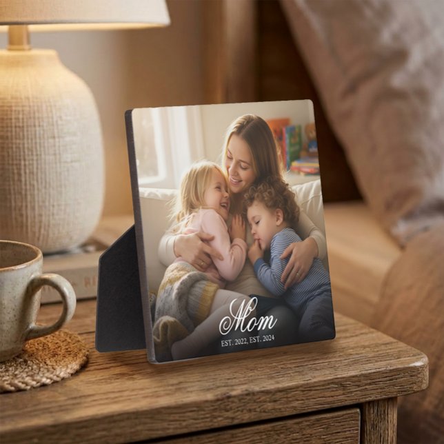Custom Mom Established Elegant Script Photo Plaque (Custom Mom Established Elegant Script Photo Plaque)