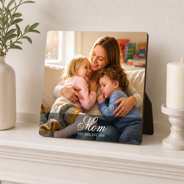 Custom Mom Established Elegant Script Photo Plaque (Custom Mom Established Elegant Script Photo Plaque)
