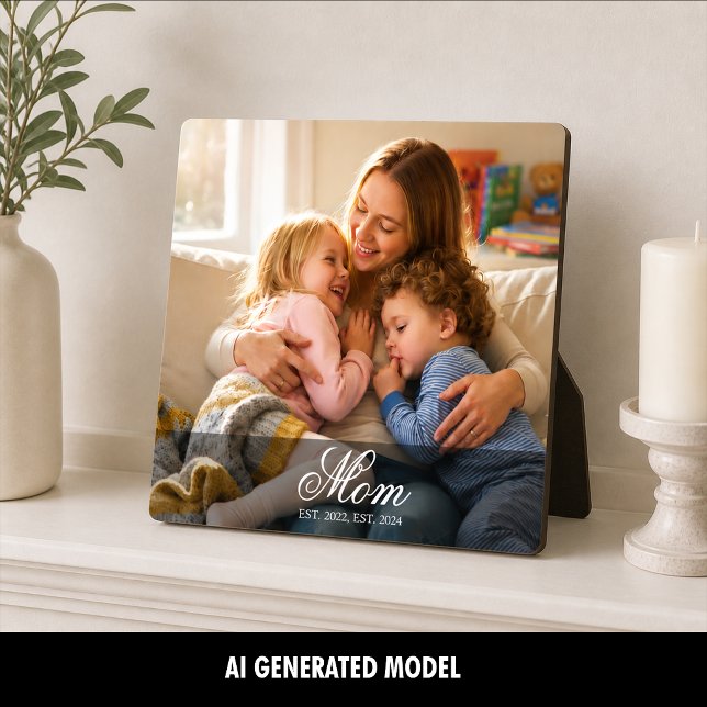Custom Mom Established Elegant Script Photo Plaque (Custom Mom Established Elegant Script Photo Plaque)