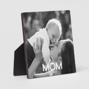 Custom Mom Established Modern Bold Black White Plaque