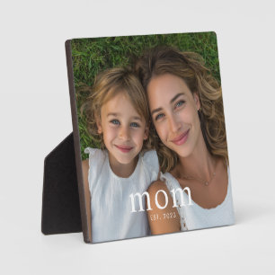 Custom Mom Established Modern Minimal Photo Plaque