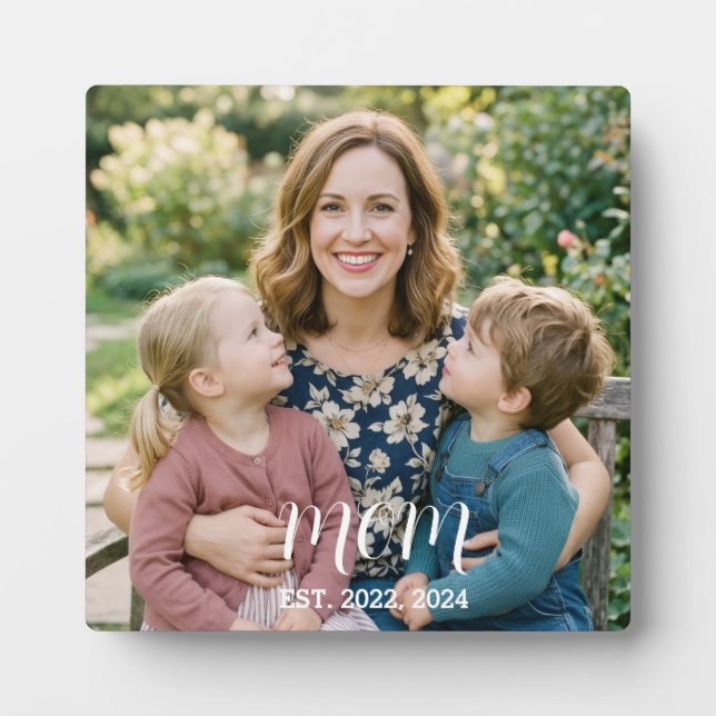 Custom Mom Established Modern Photo Script  Plaque (Front)