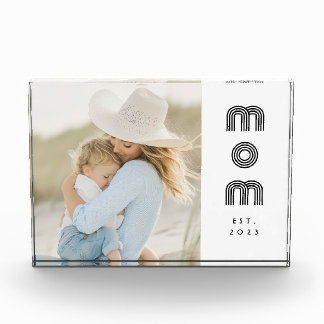 Custom Mom Established Modern Retro Script Photo Block