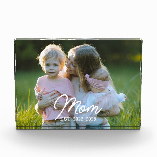 Custom Mom Established Modern Script Photo Block (Front)
