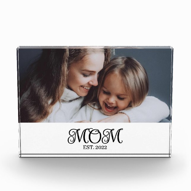 Custom Mom Established Modern Script Photo Block (Front)