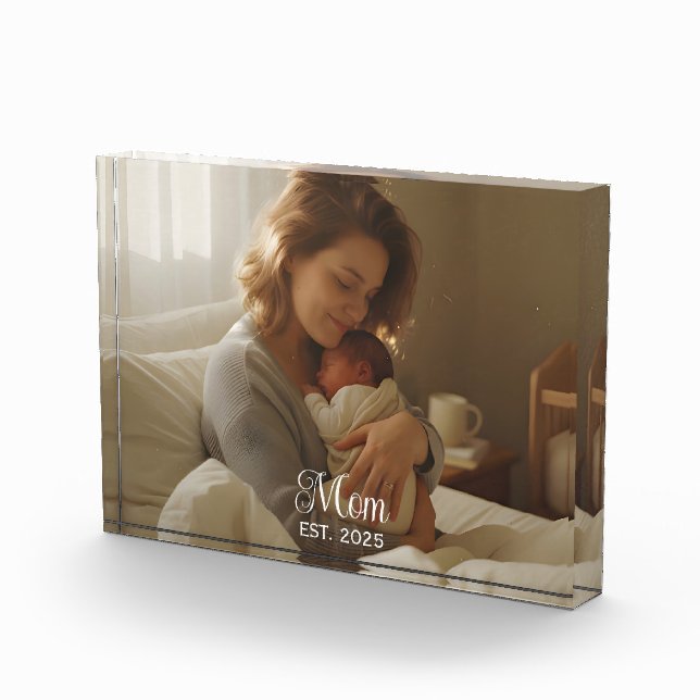 Custom Mom Established Modern Script Photo Block (Right)