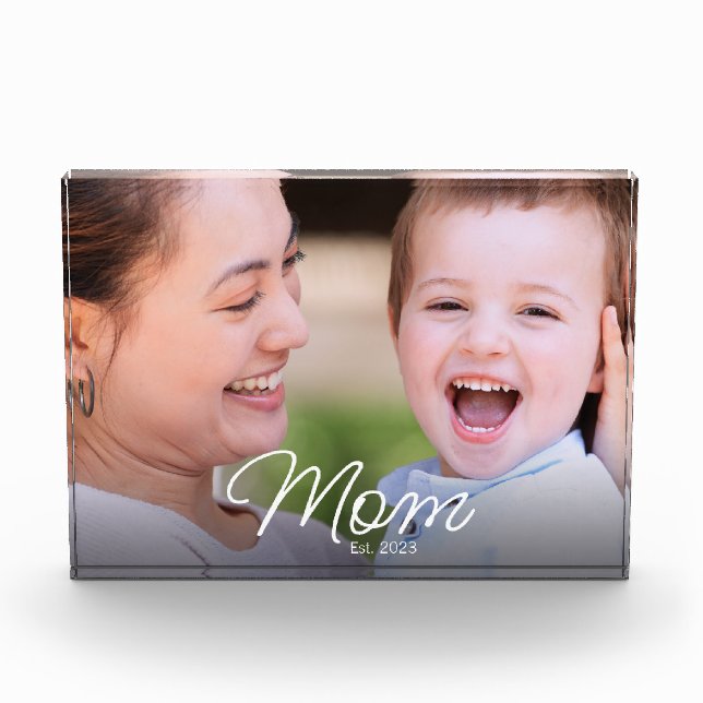 Custom Mom Established Modern Script Photo Block (Front)