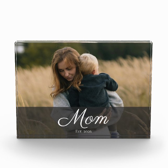 Custom Mom Established Modern Script Photo Block (Front)