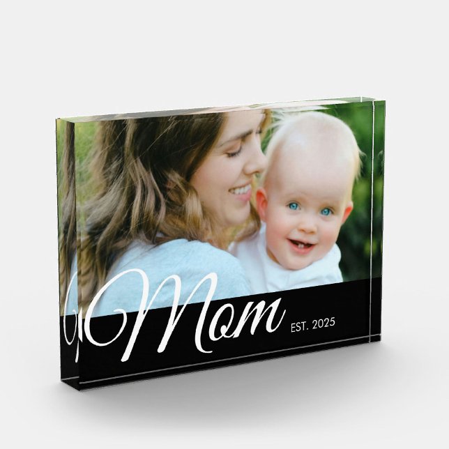 Custom Mom Established Modern Script Photo  Block (Creator Uploaded)