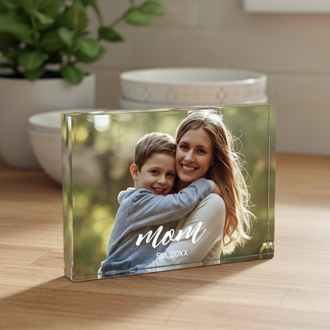 Custom Mom Established Modern Script Photo Block (Creator Uploaded)