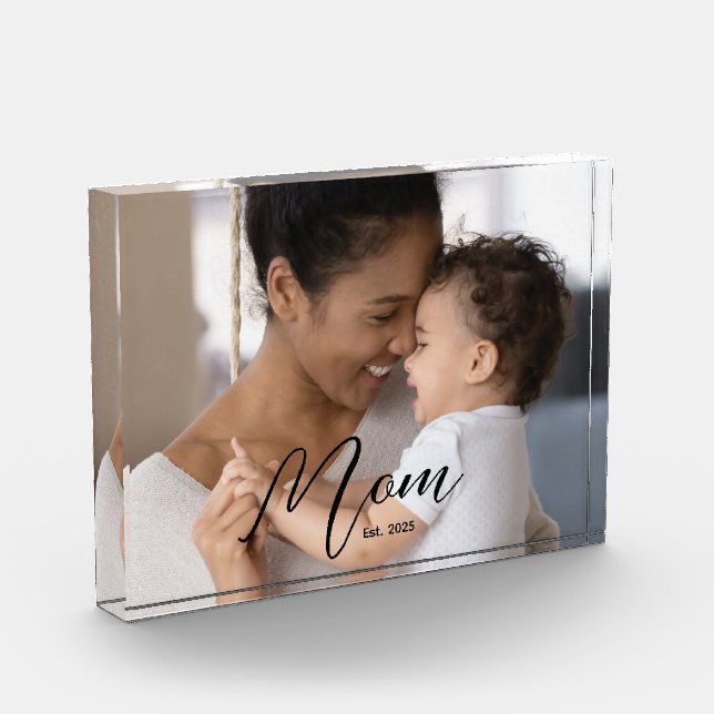 Custom Mom Established Modern Script Photo Block (Left)