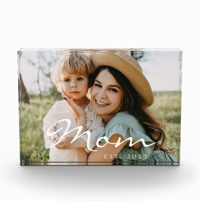 Custom Mom Established Modern Script Photo  Block (Front)