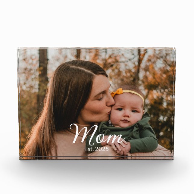 Custom Mom Established Modern Script  Photo Block (Front)