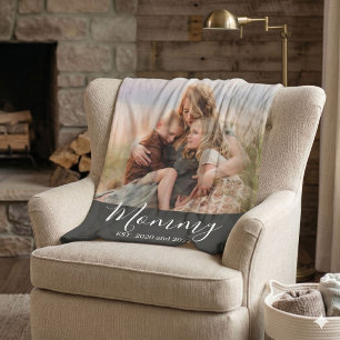 Custom Mom Established Modern Script Photo  Fleece Blanket