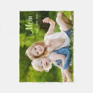 Custom Mom Established Modern Script Photo Fleece Blanket