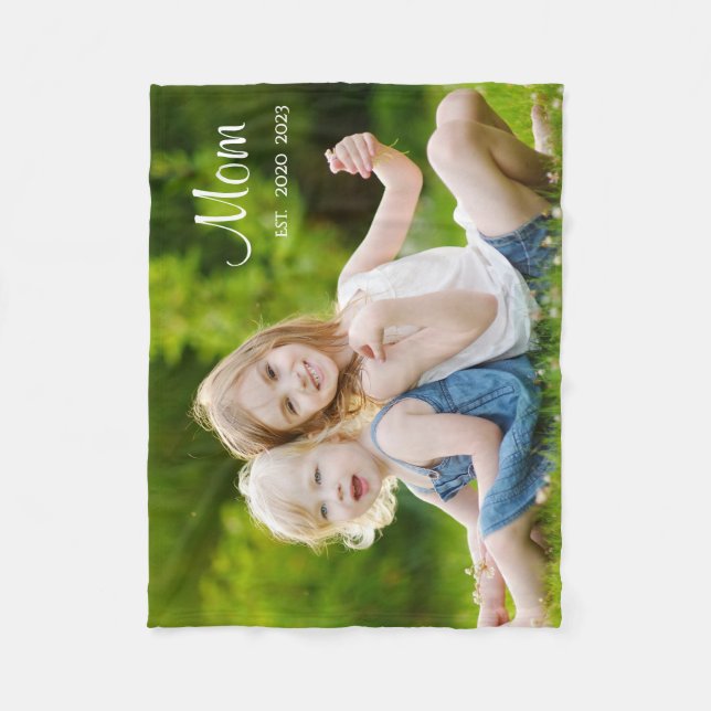 Custom Mom Established Modern Script Photo Fleece Blanket (Front)