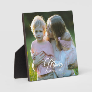 Custom Mom Established Modern Script Photo Plaque
