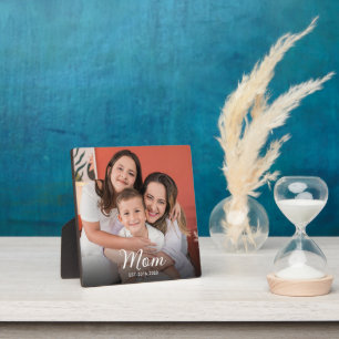 Custom Mom Established Modern Script Photo Plaque