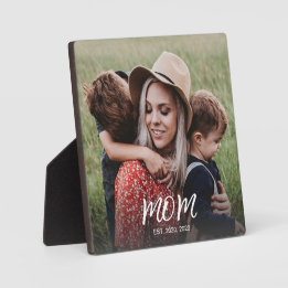 Custom Mom Established Modern Script Photo Plaque