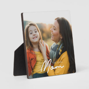 Custom Mom Established Modern Script Photo Plaque