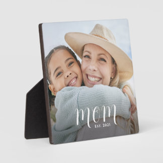 Custom Mom Established Modern Script Photo Plaque