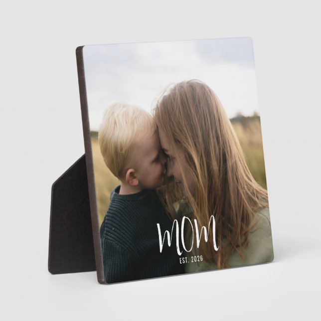 Custom Mom Established Modern Script Photo Plaque (Front)
