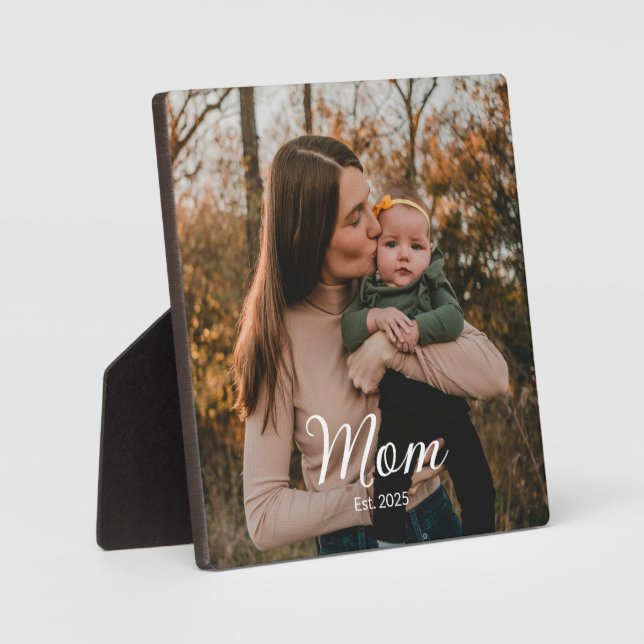 Custom Mom Established Modern Script Photo Plaque (Front)