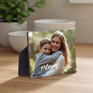 Custom Mom Established Modern Script Photo Plaque