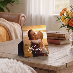 Custom Mom Established Modern Script Photo Plaque