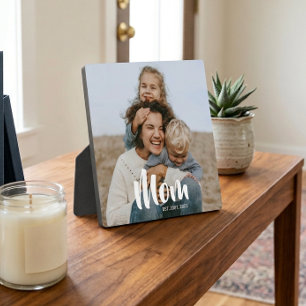 Custom Mom Established Modern Script Photo Plaque