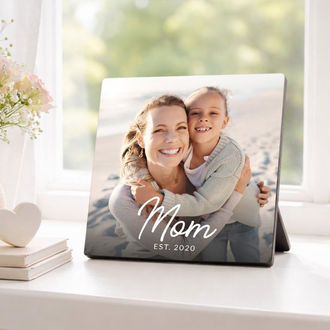 Custom Mom Established Modern Script Photo  Plaque (Creator Uploaded)