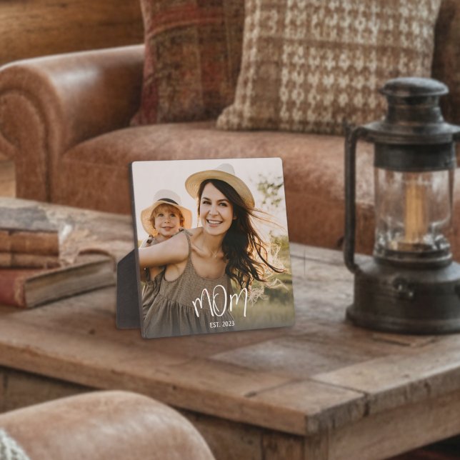Custom Mom Established Modern Script Photo Plaque (Creator Uploaded)