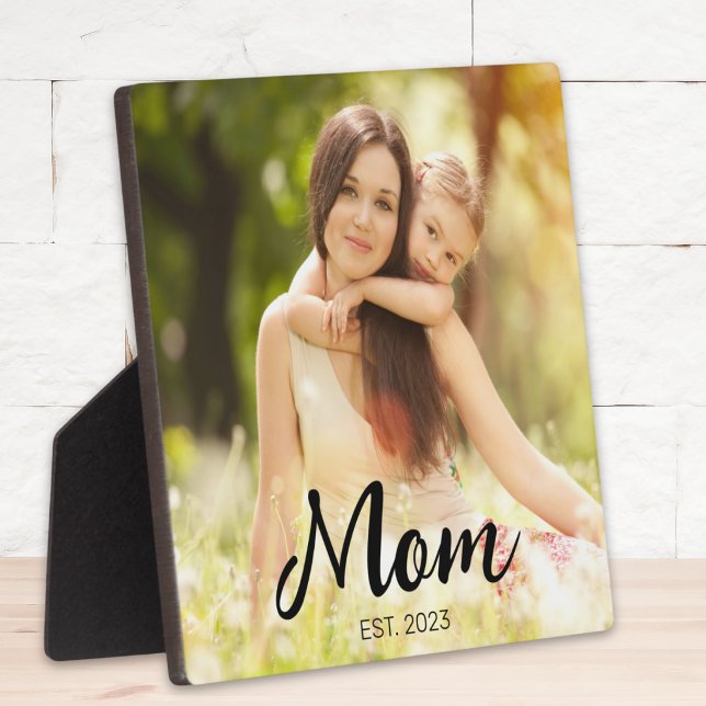 Custom Mom Established Modern Script Photo Plaque (Creator Uploaded)