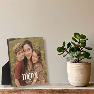 Custom Mom Established Modern Script Photo Plaque