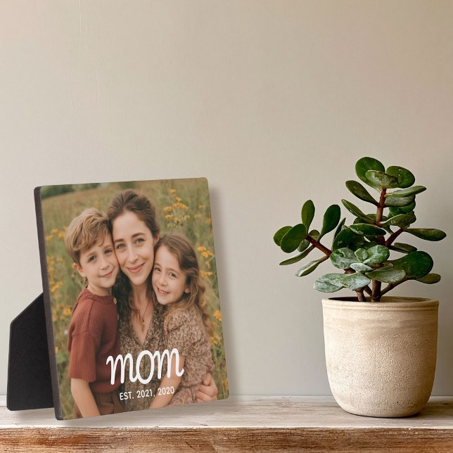 Custom Mom Established Modern Script Photo Plaque (Creator Uploaded)