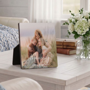 Custom Mom Established Modern Script Photo Plaque