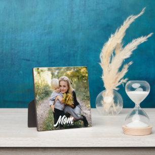 Custom Mom Established Modern Script Photo Plaque